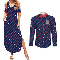 Custom Soccer USA 2026 Couples Matching Summer Maxi Dress and Long Sleeve Button Shirt Stronger Together We Are One Nation - Wonder Print Shop