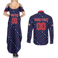 Custom Soccer USA 2026 Couples Matching Summer Maxi Dress and Long Sleeve Button Shirt Stronger Together We Are One Nation - Wonder Print Shop