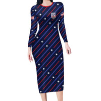 Custom Soccer USA 2026 Family Matching Long Sleeve Bodycon Dress and Hawaiian Shirt Stronger Together We Are One Nation - Wonder Print Shop