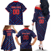 Custom Soccer USA 2026 Family Matching Off The Shoulder Long Sleeve Dress and Hawaiian Shirt Stronger Together We Are One Nation - Wonder Print Shop