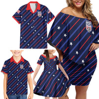 Custom Soccer USA 2026 Family Matching Off Shoulder Short Dress and Hawaiian Shirt Stronger Together We Are One Nation - Wonder Print Shop