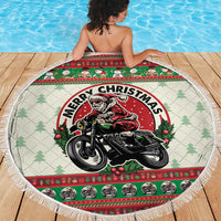 Biker Santa Motorcycle Christmas Beach Blanket Santa Claus On A Motorcycle - Wonder Print Shop