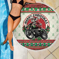 Biker Santa Motorcycle Christmas Beach Blanket Santa Claus On A Motorcycle - Wonder Print Shop