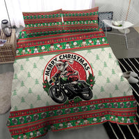 Biker Santa Motorcycle Christmas Bedding Set Santa Claus On A Motorcycle - Wonder Print Shop
