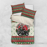 Biker Santa Motorcycle Christmas Bedding Set Santa Claus On A Motorcycle - Wonder Print Shop