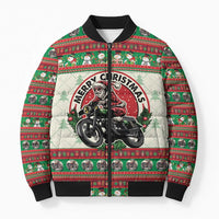 Biker Santa Motorcycle Christmas Bomber Puffer Jacket Santa Claus On A Motorcycle - Wonder Print Shop