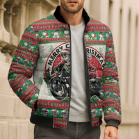 Biker Santa Motorcycle Christmas Bomber Puffer Jacket Santa Claus On A Motorcycle - Wonder Print Shop
