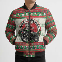 Biker Santa Motorcycle Christmas Bomber Puffer Jacket Santa Claus On A Motorcycle - Wonder Print Shop