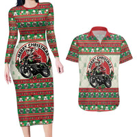 Biker Santa Motorcycle Christmas Couples Matching Long Sleeve Bodycon Dress and Hawaiian Shirt Santa Claus On A Motorcycle - Wonder Print Shop