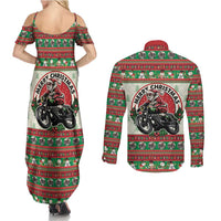 Biker Santa Motorcycle Christmas Couples Matching Summer Maxi Dress and Long Sleeve Button Shirt Santa Claus On A Motorcycle - Wonder Print Shop