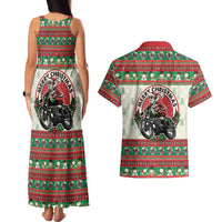 Biker Santa Motorcycle Christmas Couples Matching Tank Maxi Dress and Hawaiian Shirt Santa Claus On A Motorcycle - Wonder Print Shop