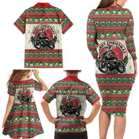 Biker Santa Motorcycle Christmas Family Matching Long Sleeve Bodycon Dress and Hawaiian Shirt Santa Claus On A Motorcycle - Wonder Print Shop