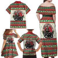 Biker Santa Motorcycle Christmas Family Matching Off Shoulder Maxi Dress and Hawaiian Shirt Santa Claus On A Motorcycle - Wonder Print Shop