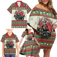 Biker Santa Motorcycle Christmas Family Matching Off Shoulder Short Dress and Hawaiian Shirt Santa Claus On A Motorcycle - Wonder Print Shop