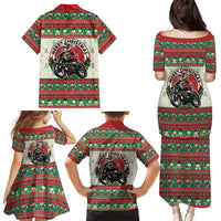 Biker Santa Motorcycle Christmas Family Matching Puletasi and Hawaiian Shirt Santa Claus On A Motorcycle - Wonder Print Shop