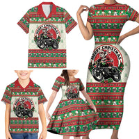 Biker Santa Motorcycle Christmas Family Matching Short Sleeve Bodycon Dress and Hawaiian Shirt Santa Claus On A Motorcycle - Wonder Print Shop