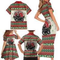 Biker Santa Motorcycle Christmas Family Matching Short Sleeve Bodycon Dress and Hawaiian Shirt Santa Claus On A Motorcycle - Wonder Print Shop