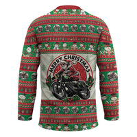 Biker Santa Motorcycle Christmas Hockey Jersey Santa Claus On A Motorcycle - Wonder Print Shop