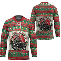 Biker Santa Motorcycle Christmas Hockey Jersey Santa Claus On A Motorcycle - Wonder Print Shop