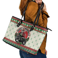 Biker Santa Motorcycle Christmas Leather Tote Bag Santa Claus On A Motorcycle - Wonder Print Shop