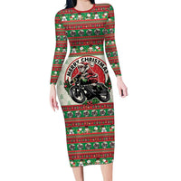 Biker Santa Motorcycle Christmas Long Sleeve Bodycon Dress Santa Claus On A Motorcycle - Wonder Print Shop