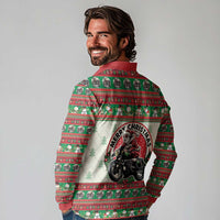 Biker Santa Motorcycle Christmas Long Sleeve Polo Shirt Santa Claus On A Motorcycle - Wonder Print Shop