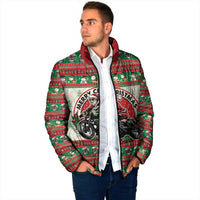 Biker Santa Motorcycle Christmas Padded Jacket Santa Claus On A Motorcycle - Wonder Print Shop