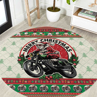 Biker Santa Motorcycle Christmas Round Carpet Santa Claus On A Motorcycle - Wonder Print Shop