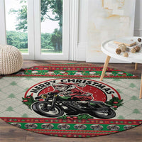 Biker Santa Motorcycle Christmas Round Carpet Santa Claus On A Motorcycle - Wonder Print Shop