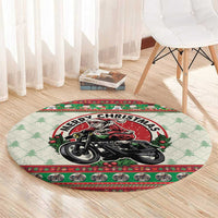 Biker Santa Motorcycle Christmas Round Carpet Santa Claus On A Motorcycle - Wonder Print Shop