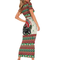 Biker Santa Motorcycle Christmas Short Sleeve Bodycon Dress Santa Claus On A Motorcycle - Wonder Print Shop