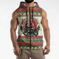 Biker Santa Motorcycle Christmas Sleeveless Zip Hoodie Santa Claus On A Motorcycle - Wonder Print Shop