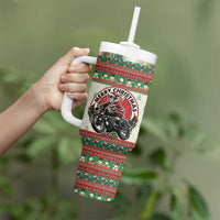 Biker Santa Motorcycle Christmas Tumbler With Handle Santa Claus On A Motorcycle - Wonder Print Shop