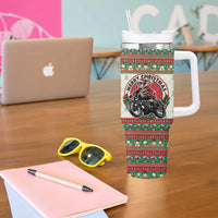 Biker Santa Motorcycle Christmas Tumbler With Handle Santa Claus On A Motorcycle - Wonder Print Shop