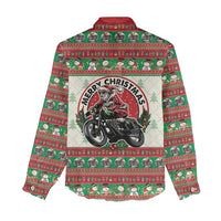 Biker Santa Motorcycle Christmas Women Casual Shirt Santa Claus On A Motorcycle - Wonder Print Shop
