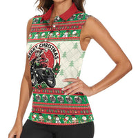 Biker Santa Motorcycle Christmas Women Sleeveless Polo Shirt Santa Claus On A Motorcycle - Wonder Print Shop