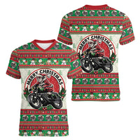 Biker Santa Motorcycle Christmas Women V-Neck T-Shirt Santa Claus On A Motorcycle - Wonder Print Shop