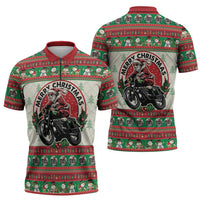 Biker Santa Motorcycle Christmas Zipper Polo Shirt Santa Claus On A Motorcycle - Wonder Print Shop