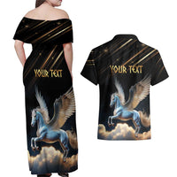 Personalized Fly Beyond Limits With Pegasus Couples Matching Off Shoulder Maxi Dress and Hawaiian Shirt