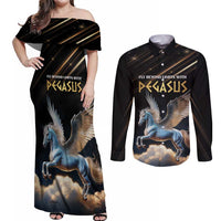 Personalized Fly Beyond Limits With Pegasus Couples Matching Off Shoulder Maxi Dress and Long Sleeve Button Shirt