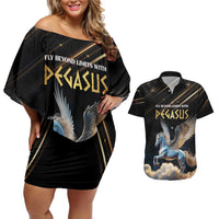 Personalized Fly Beyond Limits With Pegasus Couples Matching Off Shoulder Short Dress and Hawaiian Shirt