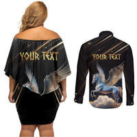 Personalized Fly Beyond Limits With Pegasus Couples Matching Off Shoulder Short Dress and Long Sleeve Button Shirt