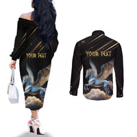 Personalized Fly Beyond Limits With Pegasus Couples Matching Off The Shoulder Long Sleeve Dress and Long Sleeve Button Shirt