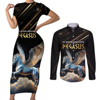 Personalized Fly Beyond Limits With Pegasus Couples Matching Short Sleeve Bodycon Dress and Long Sleeve Button Shirt