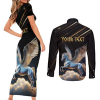 Personalized Fly Beyond Limits With Pegasus Couples Matching Short Sleeve Bodycon Dress and Long Sleeve Button Shirt