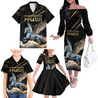 Personalized Fly Beyond Limits With Pegasus Family Matching Off The Shoulder Long Sleeve Dress and Hawaiian Shirt