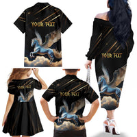Personalized Fly Beyond Limits With Pegasus Family Matching Off The Shoulder Long Sleeve Dress and Hawaiian Shirt