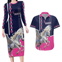 Personalized Pegasus Horse Racing Couples Matching Long Sleeve Bodycon Dress and Hawaiian Shirt Diamond Luxury Style