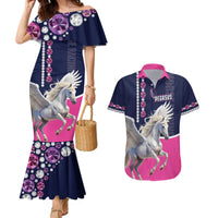 Personalized Pegasus Horse Racing Couples Matching Mermaid Dress and Hawaiian Shirt Diamond Luxury Style
