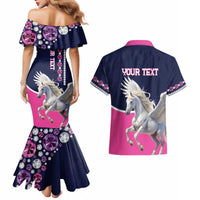 Personalized Pegasus Horse Racing Couples Matching Mermaid Dress and Hawaiian Shirt Diamond Luxury Style